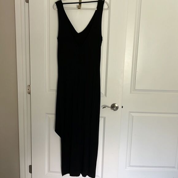 Enough about Me Black Soft Stretchy Maxi with 20in Slit DeepV Back Asymmetrical - Picture 8 of 10
